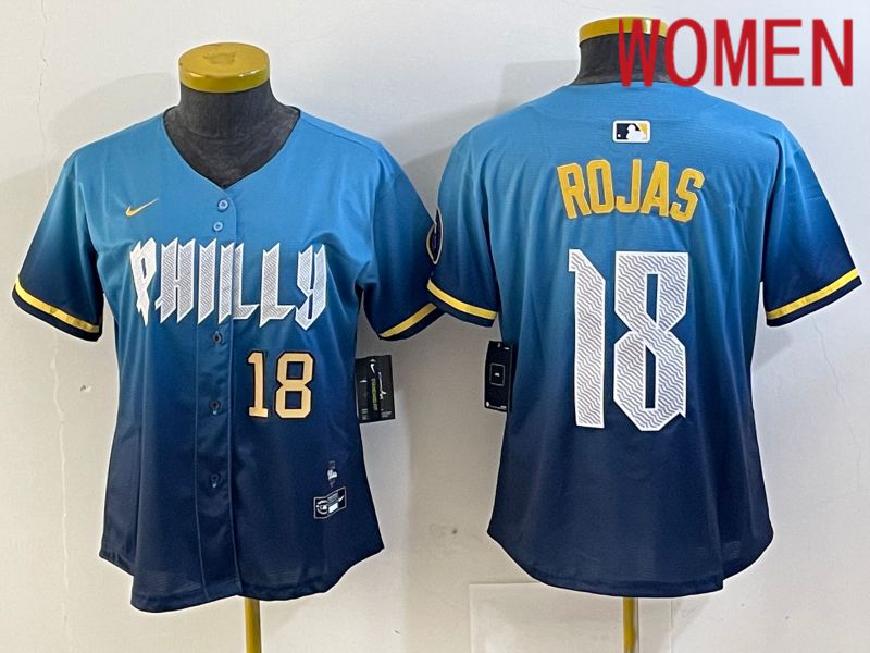 Women Philadelphia Phillies #18 Rojas Blue City Edition Nike 2024 MLB Jersey style 2